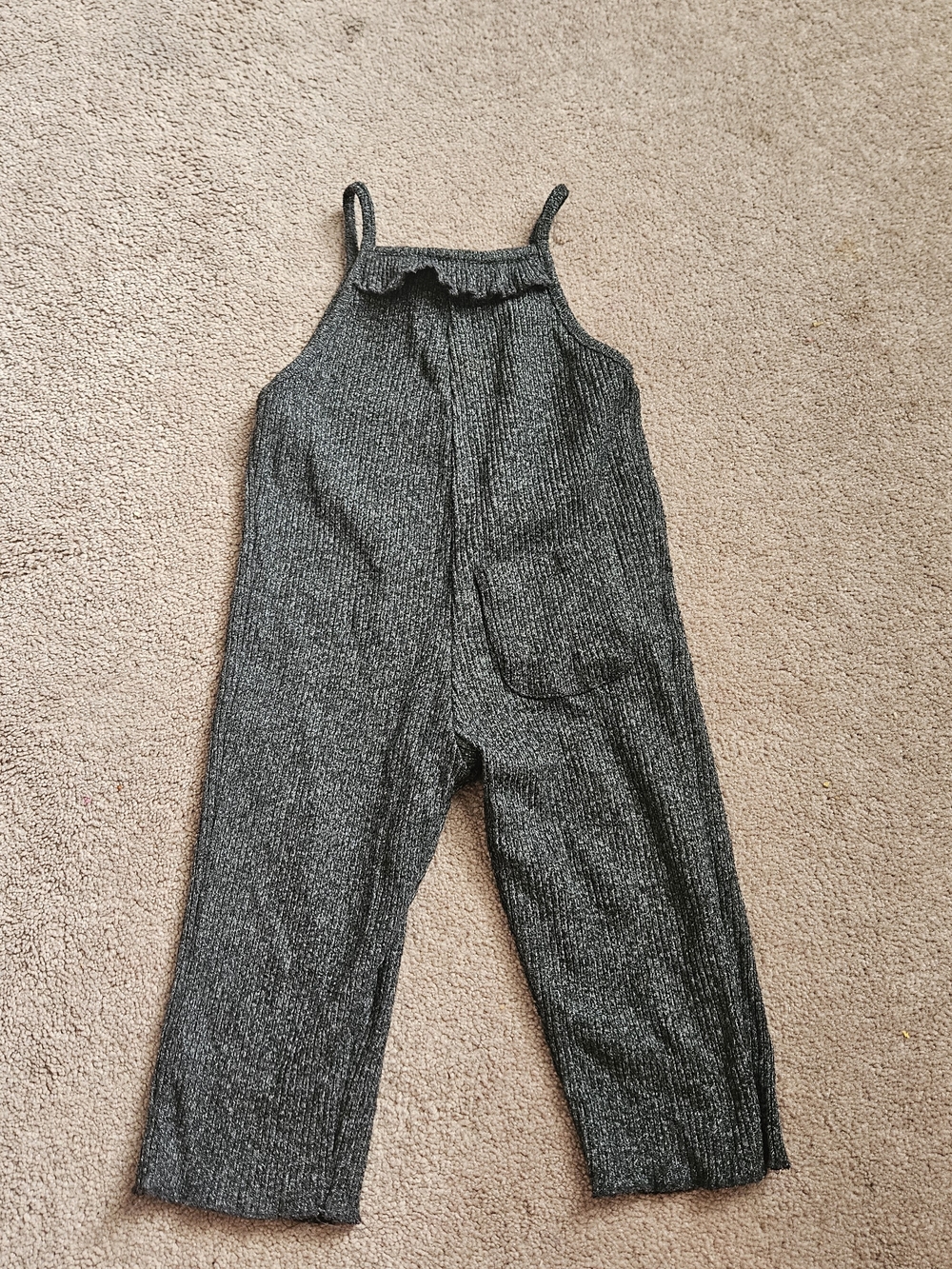 ZARA Girls' Gray Ribbed Knit Jumpsuit - Strappy Overalls